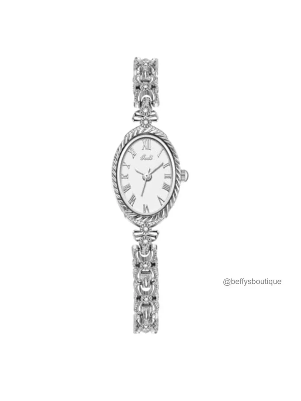 Vintage Oval Quartz Watch for Women Alloy Steel Band Roman Numerals Dress